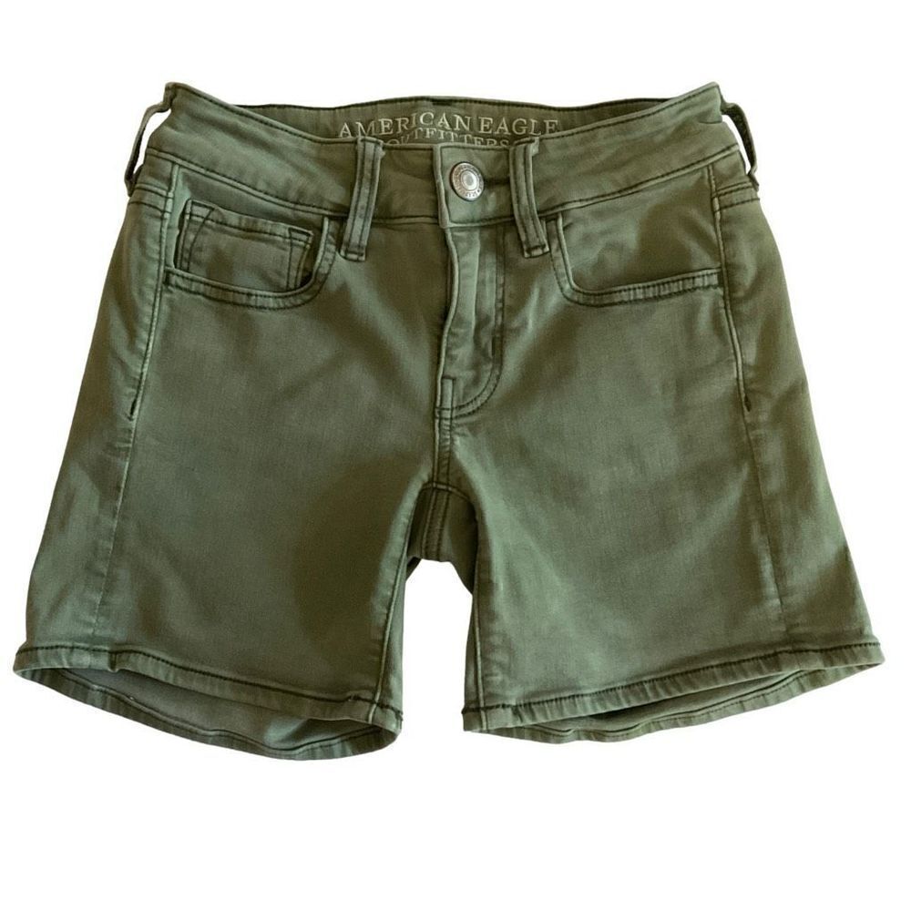 American Eagle Shorts Midi Super Stretch Twill Army Green Button Zip Closure 00